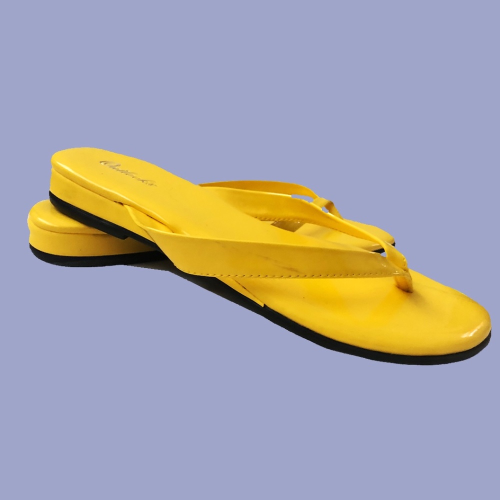 Yellow patent mini wedge sandals